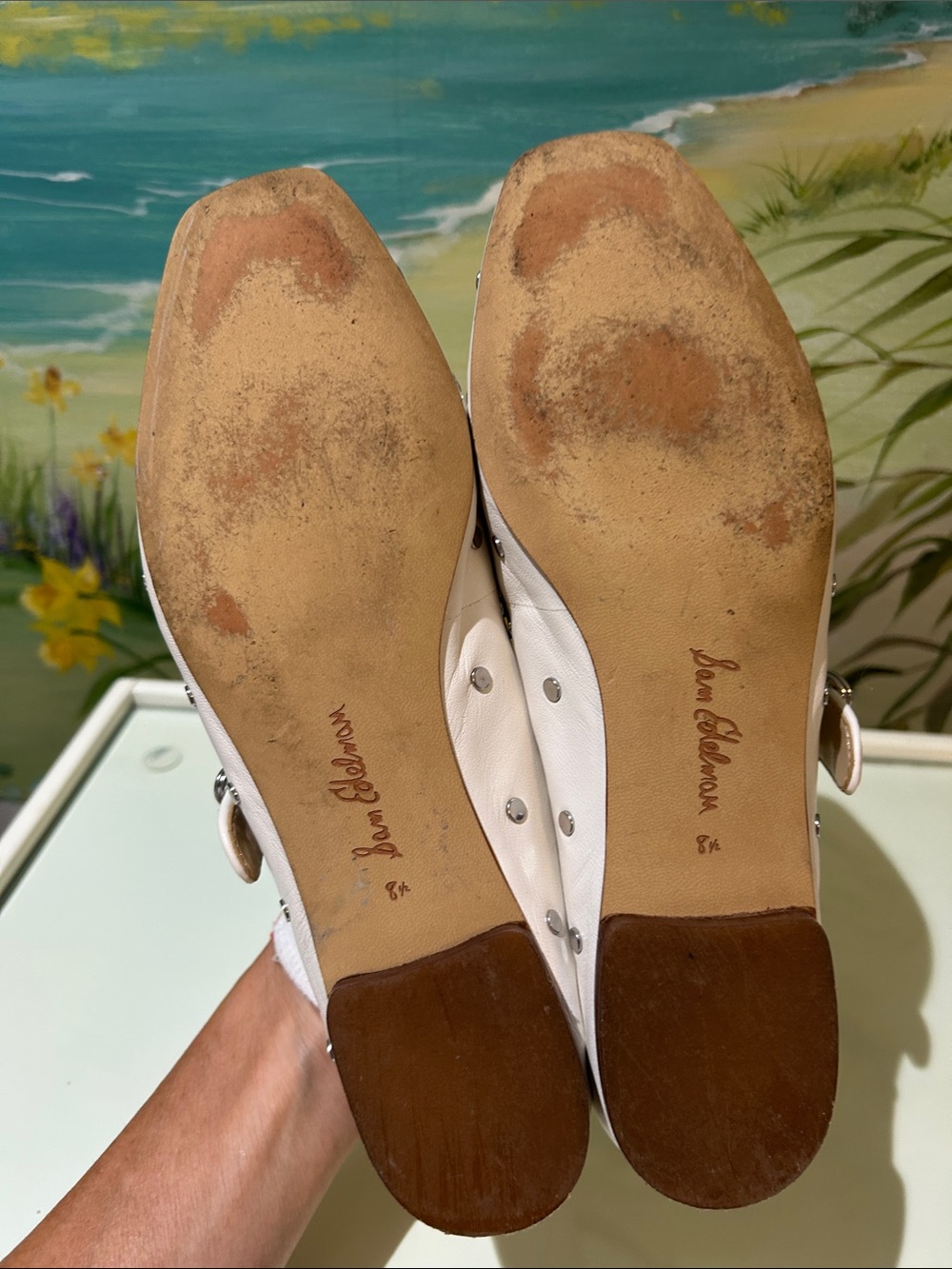 Sam Edelman Michaela Studded Leather White Mary Jane Flats. Size 8.5 - Picture 6 of 15